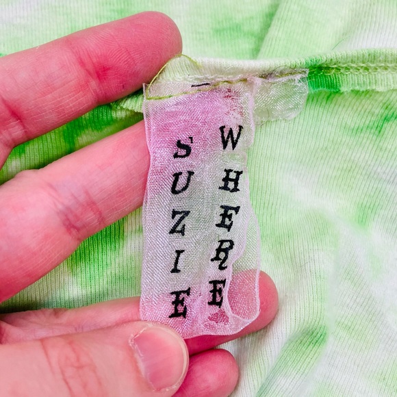 VINTAGE Suzie Where Y2K Green and White Tie Dye Wrap Front Shirt Women’s Medium - Picture 6 of 8